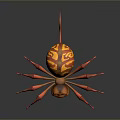 Cartoon Spider 3D Model with Orange Yellow Swirled Pattern Big Eyes and Long Thin Legs