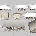 Outdoor Camping Tents with Various Canopy Designs and Wooden Furniture Setup