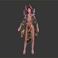 Traditional Geisha Kimono Costume With Floral Patterns Red Obi Belt And Ornamental Hairpieces