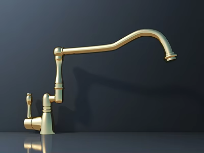 Elegant Golden Faucet With Curved Spout And Double Handle On Dark Backdrop 3d model