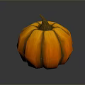Decorative Orange Striped Pumpkin With Brown Stem On Shiny Gray Background
