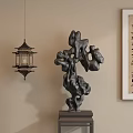 Chinese Style Decorative Ornament Set with Stone Sculpture Hanging Lantern and Calligraphy Artwork