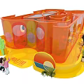 Fun Kids Playground With Orange Maze Transparent Structure Cactus Decorations And Yellow Floor