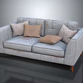 Light Gray Fabric Two Seater Sofa With Three Beige Cushions And Wooden Legs