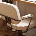 Modern Desk And Office Chair Setup With Laptop Tulips Lamp Stationery Blinds On Wood Floor