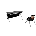 Modern Folding Desk With Wheels And Matching Orange Black Chairs Design