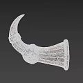 Carved Horn Shaped Wooden Ornament With Silver Metal Accents And Intricate Patterns