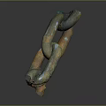 Rusty Metal Chain with Blue and Yellow Connected Links as Household Item
