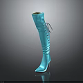 Turquoise Shiny Over the Knee Boots with Lace Up Design and Red High Heel