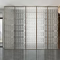 Modern Glass Partition With Textured Design And Metal Frame In Contemporary Interior