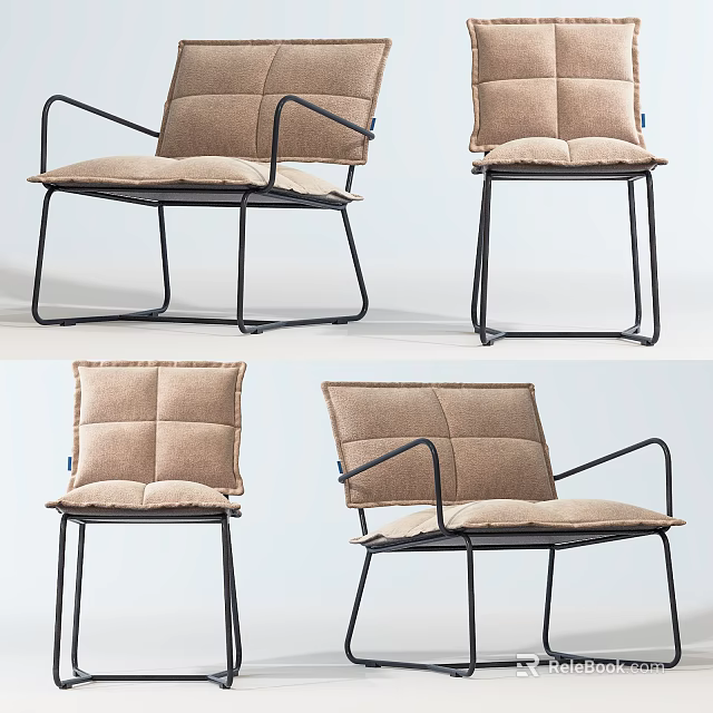 Modern Leisure Accent Chair With Beige Padded Seat Backrest And Black Metal Frame 3d model 