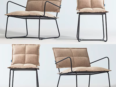 Modern Leisure Accent Chair With Beige Padded Seat Backrest And Black Metal Frame 3d model