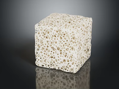 Porous White Cube With Intricate Hole Pattern On Textured Surface 3d model