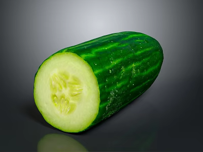 Fresh Half Cut Cucumber with Green Skin Showing Crisp Texture 3d model