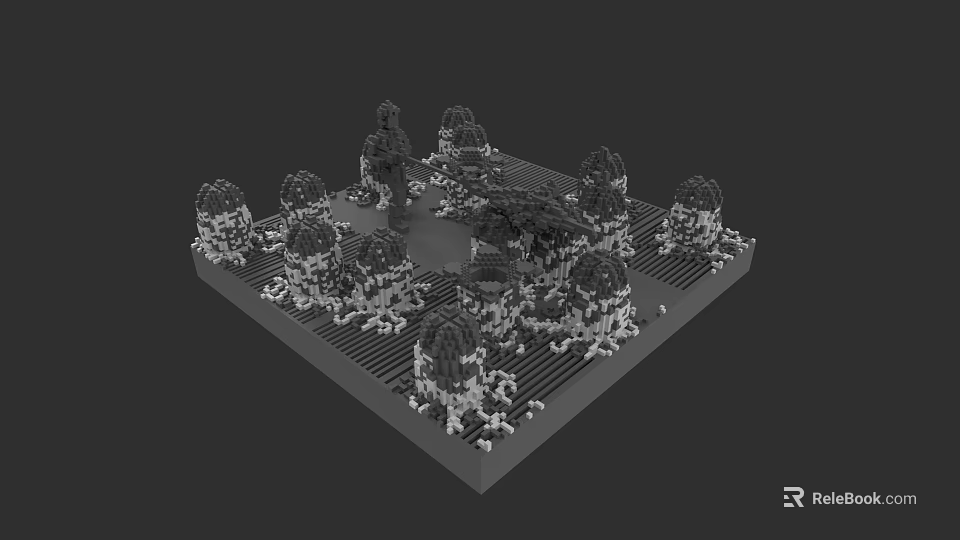 Game Cinematic Character Environment 3D Model With Tree Structures And Grid Base 3d model 