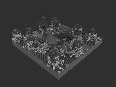 Game Cinematic Character Environment 3D Model With Tree Structures And Grid Base 3d model