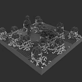 Game Cinematic Character Environment 3D Model With Tree Structures And Grid Base