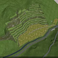 Scenic Terraced Garden Landscape With Lush Forest Winding River And Green Fields