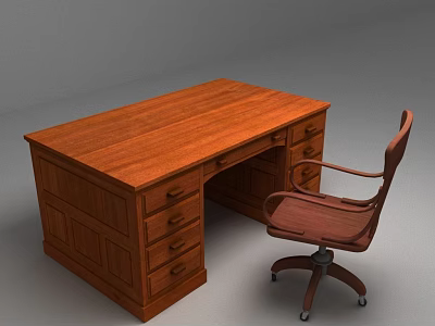 Wooden Writing Desk With Drawers And Swivel Office Chair For Home Office 3d model