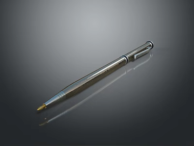 Sleek Silver Metallic Pen With Golden Nib On Smooth Black Surface And Reflection 3d model