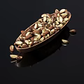 Roasted Brazil Nuts in Wooden Bowl on Black Background with Reflections
