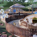 Fun Children's Play Area Design With Log Stepping Stones Wooden Fence And Small Houses