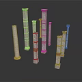 Multiple Classical Style Architectural Columns On White Background With Intricate Details