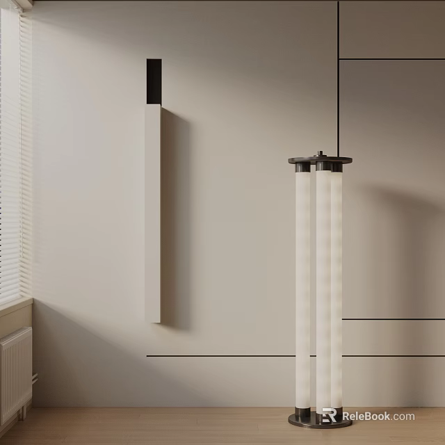 Modern Sleek Floor Lamp With Three Cylindrical Lights In Minimalist White Wall Interior 3d model 