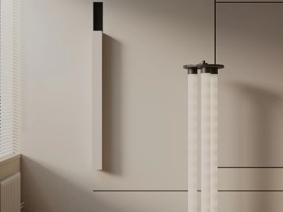 Modern Sleek Floor Lamp With Three Cylindrical Lights In Minimalist White Wall Interior 3d model
