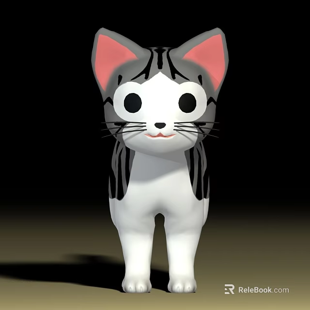 Cute Cartoon Reptile With White Body Gray Stripes And Pink Ears 3d model 