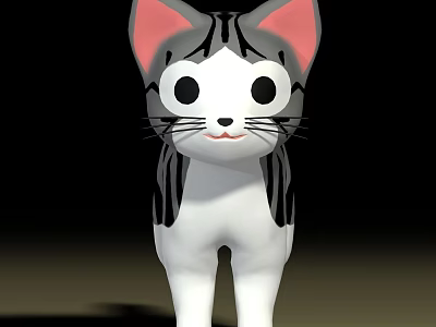 Cute Cartoon Reptile With White Body Gray Stripes And Pink Ears 3d model
