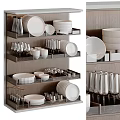 Elegant Dinnerware Set With Stacked Plates Cups Glasses And Bowls On Display Shelves