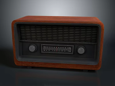 Vintage Radio With Wooden Case Black Front Panel Tuning Dial And Control Knobs 3d model