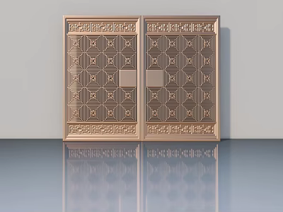 Golden Decorative Swing Doors Featuring Intricate Geometric Patterns And Ornate Details 3d model