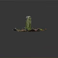 Green Moss Covered Column On Colorful Textured Base With Small White Elements