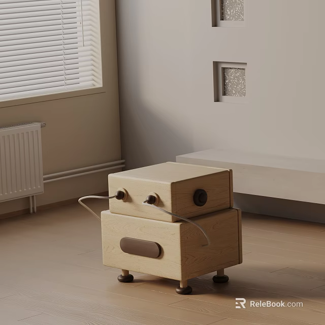 Wooden Bedside Table With Minimalist Design Light Colored Finish And Single Drawer 3d model 