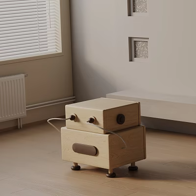 Wooden Bedside Table With Minimalist Design Light Colored Finish And Single Drawer 3d model