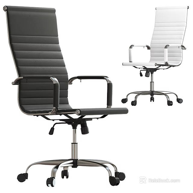 Modern Black And White Office Chair With Ergonomic Design Leather And Metal Base Wheels 3d model 