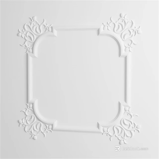 Detailed White Square Frame Sculpture Carving With Intricate Floral Patterns Decorative Art Piece 3d model 