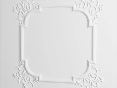 Detailed White Square Frame Sculpture Carving With Intricate Floral Patterns Decorative Art Piece 3d model