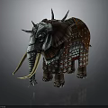 Mythical Elephant Wearing Intricate Metal Armor With Spikes And Scaled Decorations