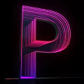 3D Letter P Design With Neon Pink Purple Illuminated Lights On Black Background