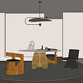 Modern Round Dining Table Set With Stylish Chairs And Pendant Light Fixture 3d model