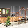 Fresh Fruit Store Interior With Wooden Counter Menu Boards Green Plants And Tables