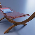 Hammock with Wooden Curved Frame Red Netting and Pink Blue Pillows
