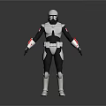3D Armored Sci Fi Character With White Helmet Black Red Armor Standing Pose