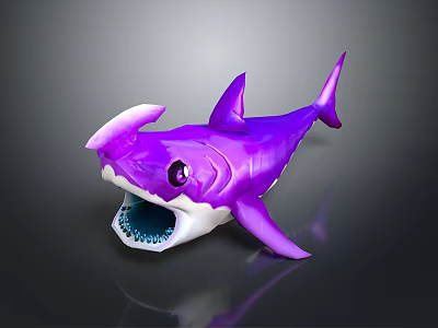 Purple Aquatic Animal Shark Cartoon Figure With Open Mouth Design 3d model