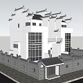 Traditional Chinese Semi Detached Villa Exterior With White Walls Gray Fence And Large Windows