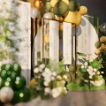 Elegant Event Decor Setup With Green Yellow Balloons Green Plants And Wooden Chairs