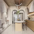 Modern Kitchen Showroom Featuring Open Design Island Counter Marble Cabinets And Appliances